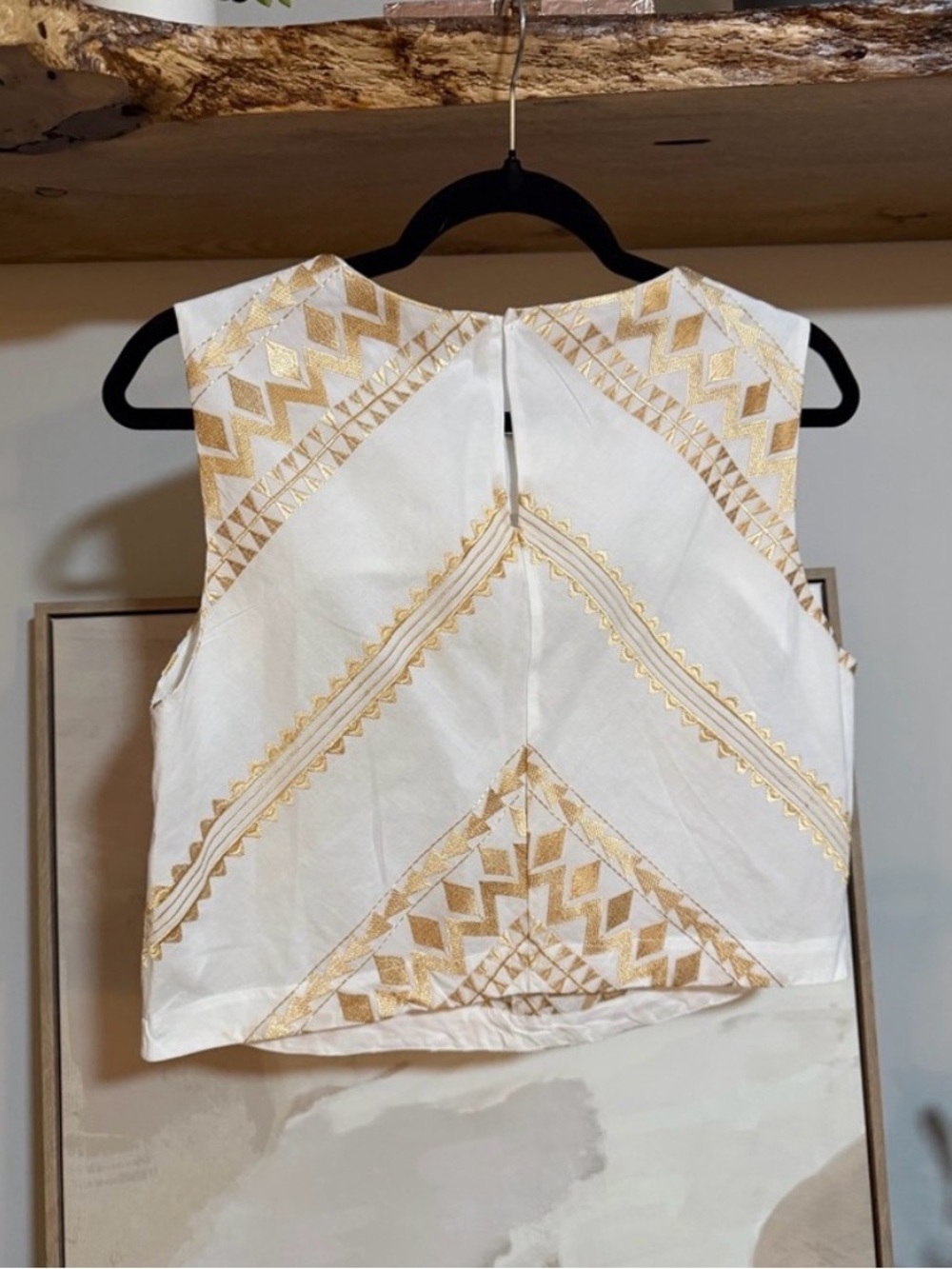 100% Greek Linen Gold Embroidered Top - Picture 2 of 4